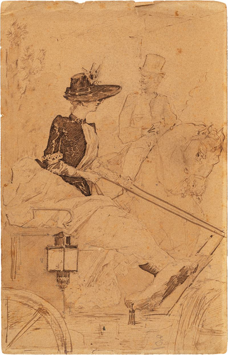 Scuola Inglese del XIX Secolo - Figure in carrozza