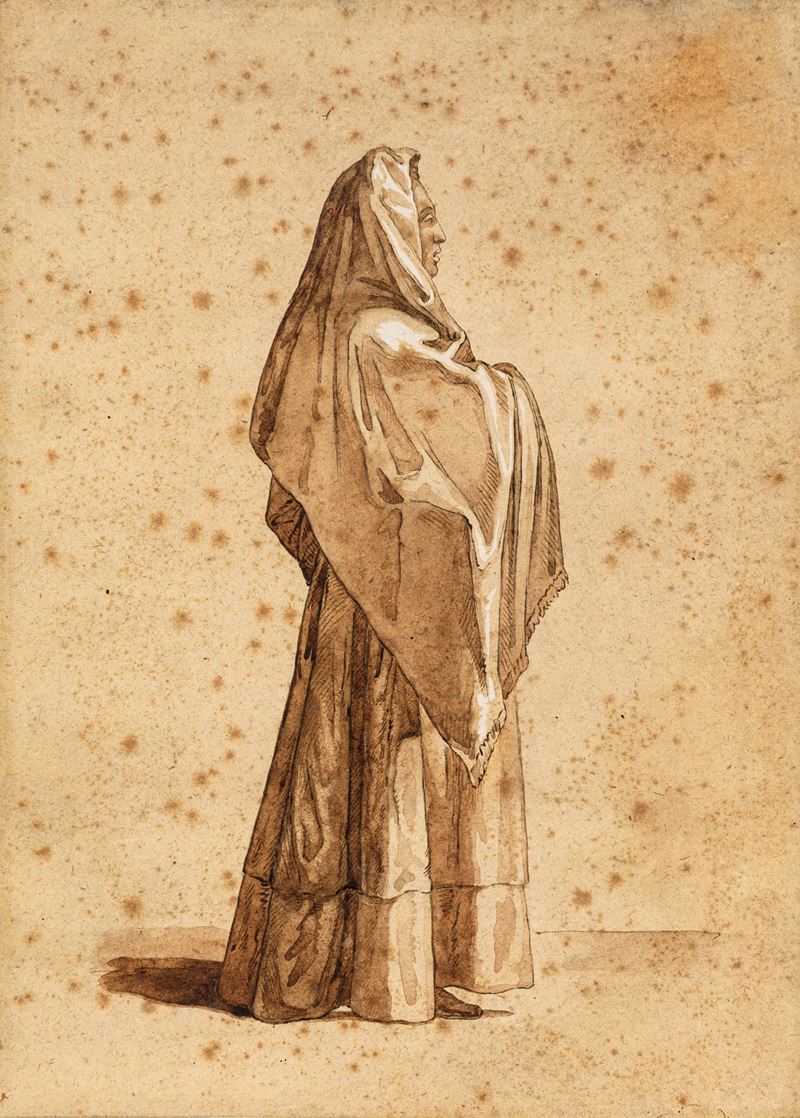 Scuola Veneta del XVIII Secolo - Studio di Figura Dall'annuncio a San Zaccaria di Andrea del Sart...
