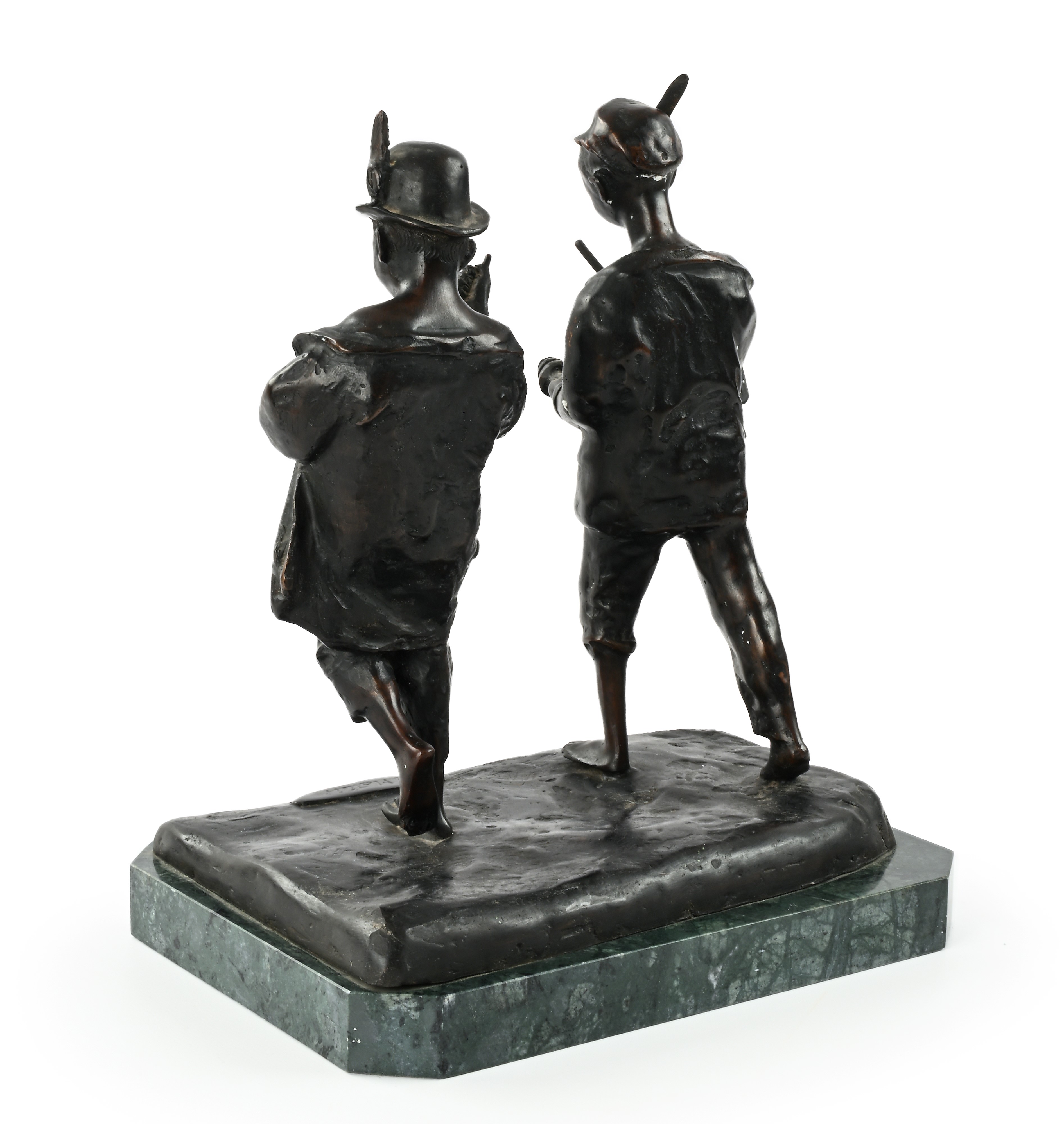 De Matteis, Gruppo in bronzo brunito con due giovani musicanti, XX secolo