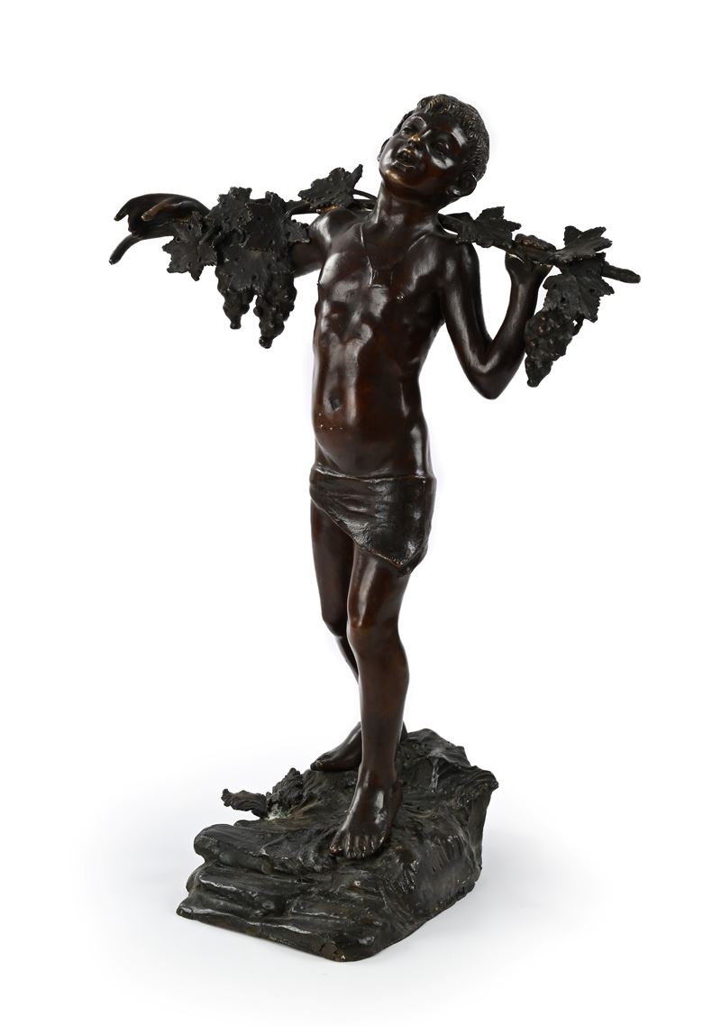 Fonderia Napoletana del XIX Secolo - Giovane vendemmiatore/Allegoria dell’autunno, bronzo brunito...