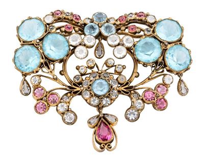 Set 5 Spille 1 Spilla Quadrata Pietre Bianche/azzurre, 1 Spilla Ovale Pietre Rosa, 1 Spilla Flore...