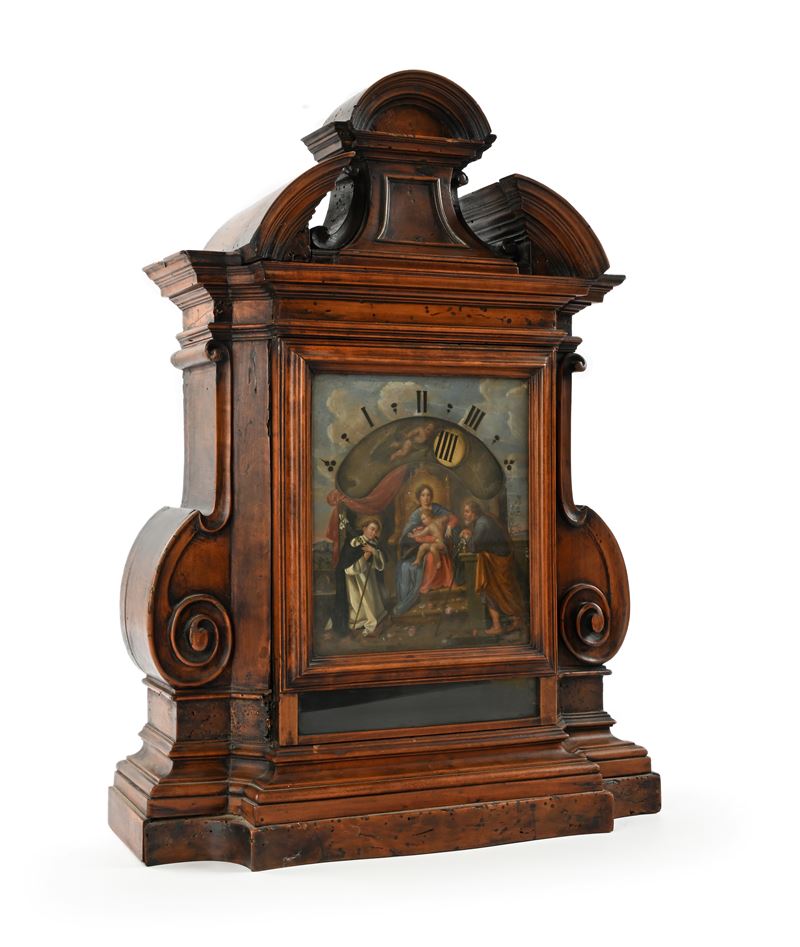 Orologio notturno in legno con cassa architettonica, Roma, XVII secolo