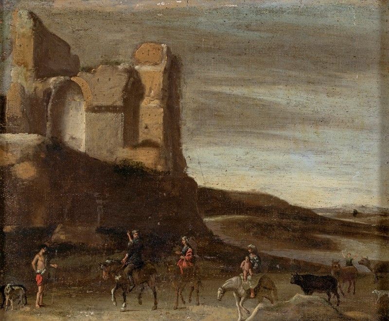 Cornelis Van Poelenburgh - Paesaggio con Rovine e la Fuga in Egitto