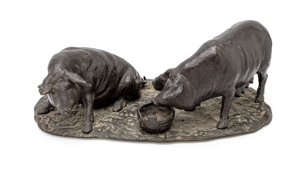Maiale e scrofa con cucciolo