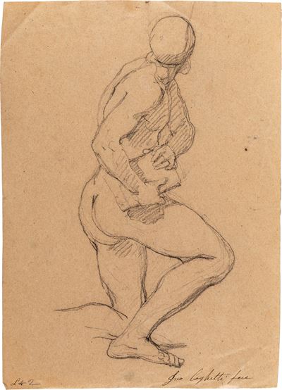 Studio di San Pietro e studio di ritratto femminile (recto e verso), pietra nera con rialzi di ge...