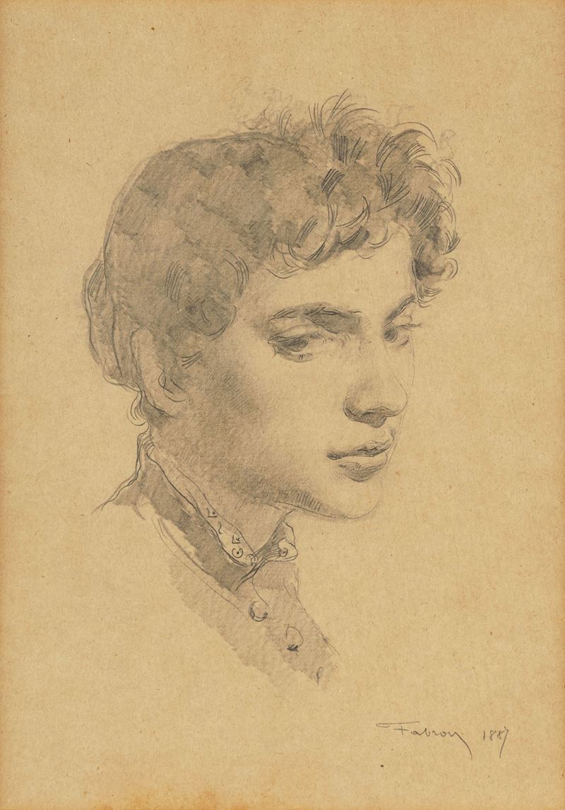 Luigi Fabron - Ritratto femminile, matita su carta