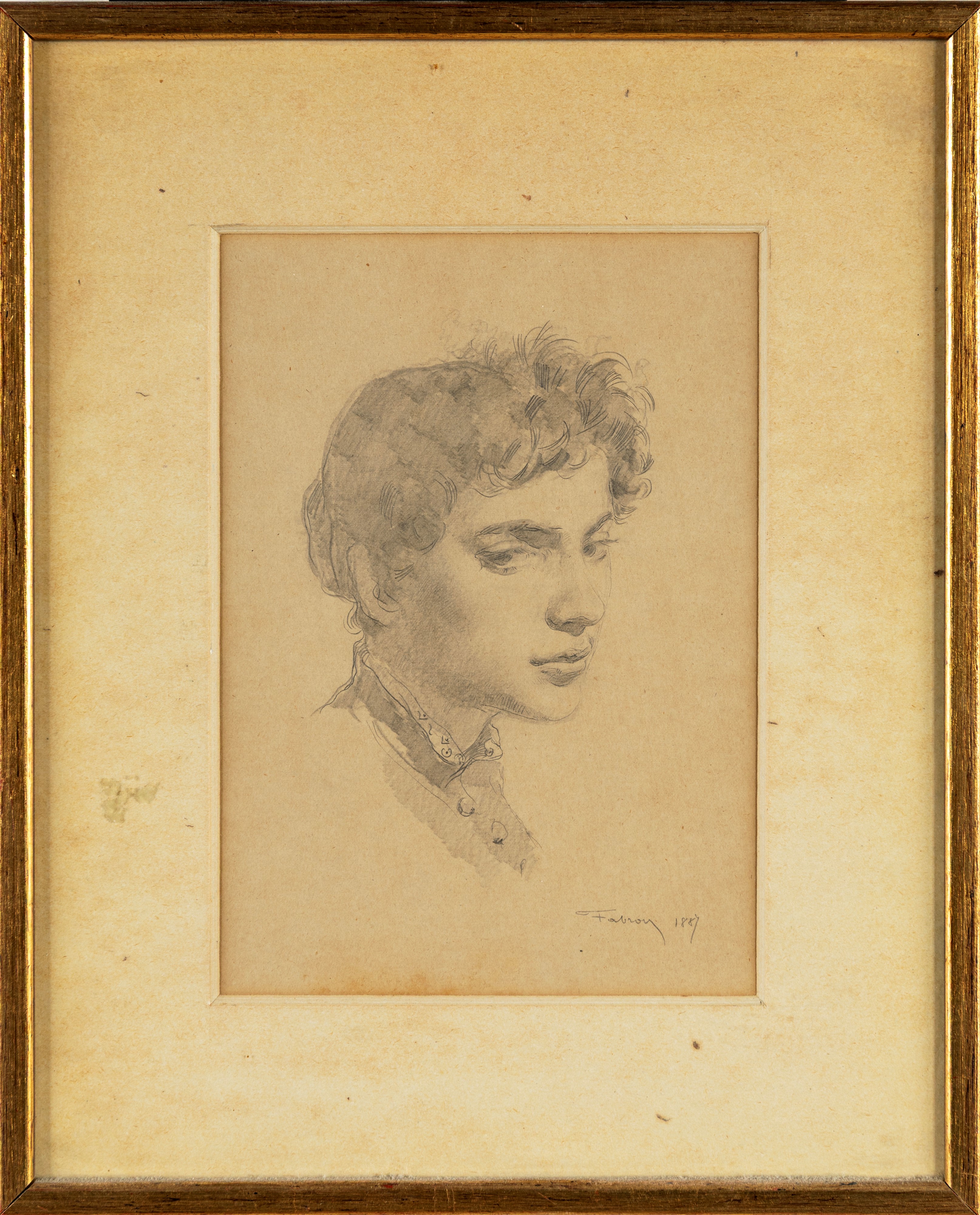 Luigi Fabron - Ritratto femminile, matita su carta