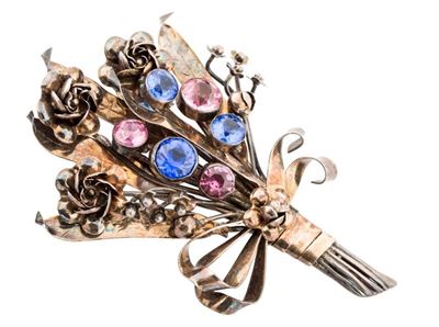 Set 5 Spille, 1 Trio Spille Pietre Blu Cuore Rosa/bianche, 1 Ramo Pietre Blu/rosa, 1 Foglie Blu/r...