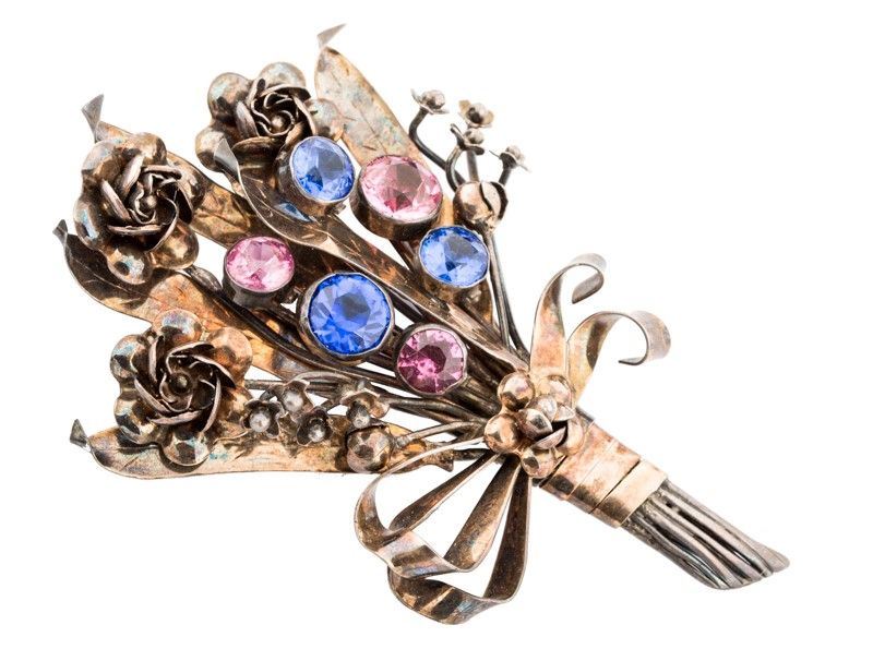 Set 5 Spille, 1 Trio Spille Pietre Blu Cuore Rosa/bianche, 1 Ramo Pietre Blu/rosa, 1 Foglie Blu/r...