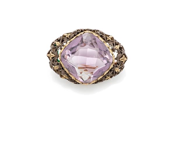 Spilla antica in oro, argento e ametista  - Auction Everyday Jewels - Under 3K - Casa d'Aste Arcadia