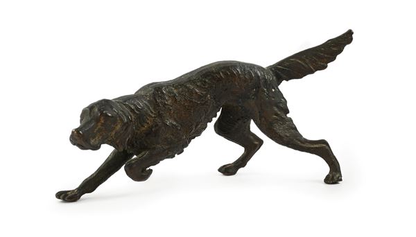 Cane setter in bronzo in posizione di punta  - Asta Asta a Tempo - Antiquariato: Mobili, Arredi, Stampe e Porcellane - Casa d'Aste Arcadia