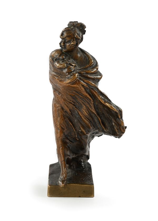 Scultura in bronzo patinato raffigurante mamma con bimbo in fasce  (fine XIX/inizi XX secolo)  - Asta Asta a Tempo - Antiquariato: Mobili, Arredi, Stampe e Porcellane - Casa d'Aste Arcadia
