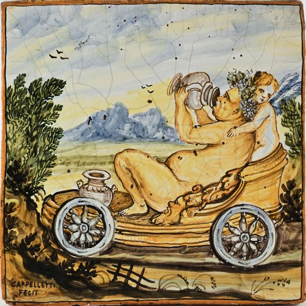 Placca in maiolica policroma, Castelli d'Abruzzo, manifattura Cappelletti, XX secolo