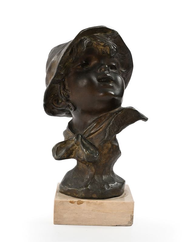 Fonderia napoletana del XX secolo - Testa di giovane scugnizzo con cappello