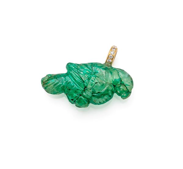 Pendente a pappagallo in oro, brillanti e pasta vitrea  - Auction Everyday Jewels - Under 3K - Casa d'Aste Arcadia