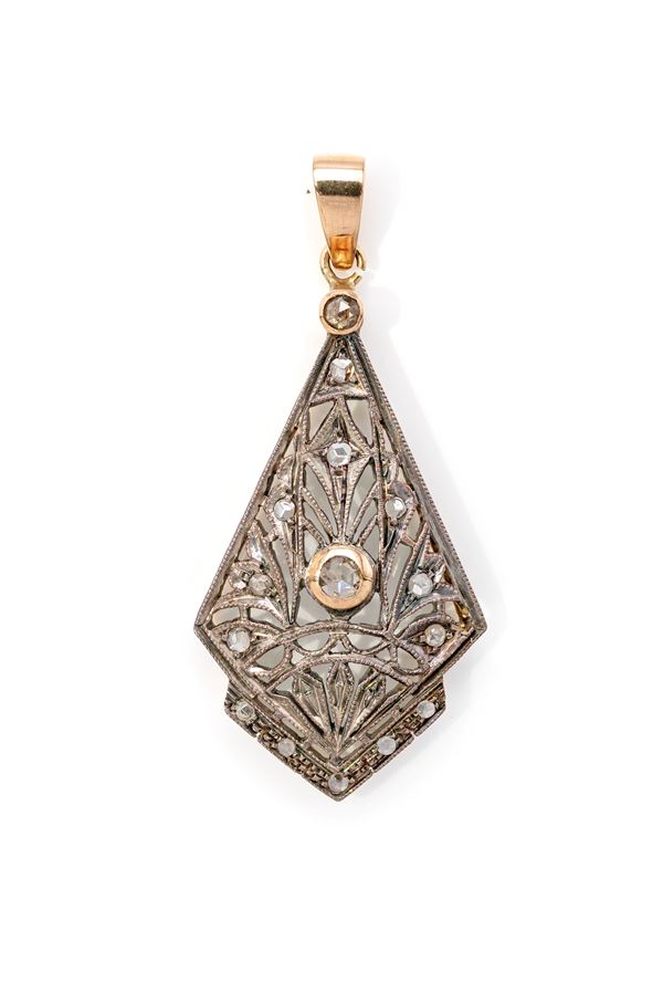 Pendente antico in oro, argento e diamanti  - Auction Everyday Jewels - Under 3K - Casa d'Aste Arcadia