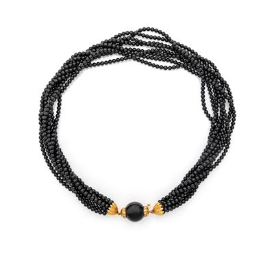 Collana a torchon in onice, oro giallo 750/000 e brillanti