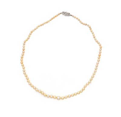Collana a un filo in oro bianco 750/000 con perle in gradazione e diamanti
