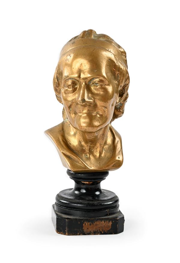 Testa di Voltaire in bronzo dorato 