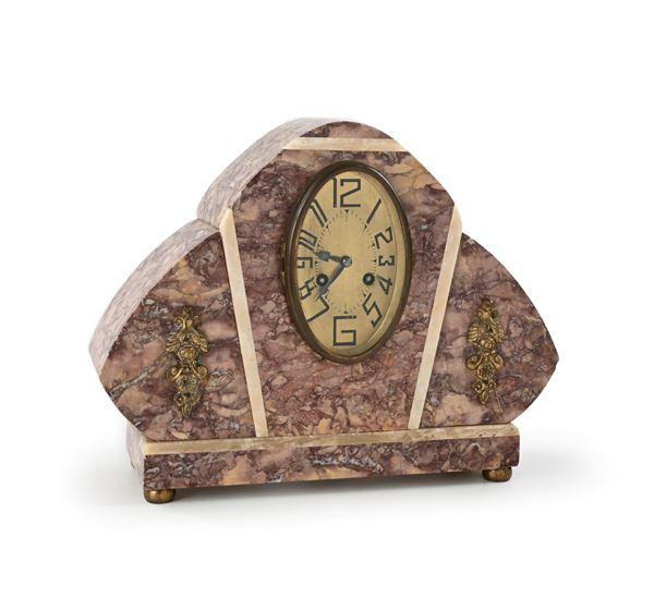 Orologio da tavolo Decò in marmo, Francia, Anni Trenta