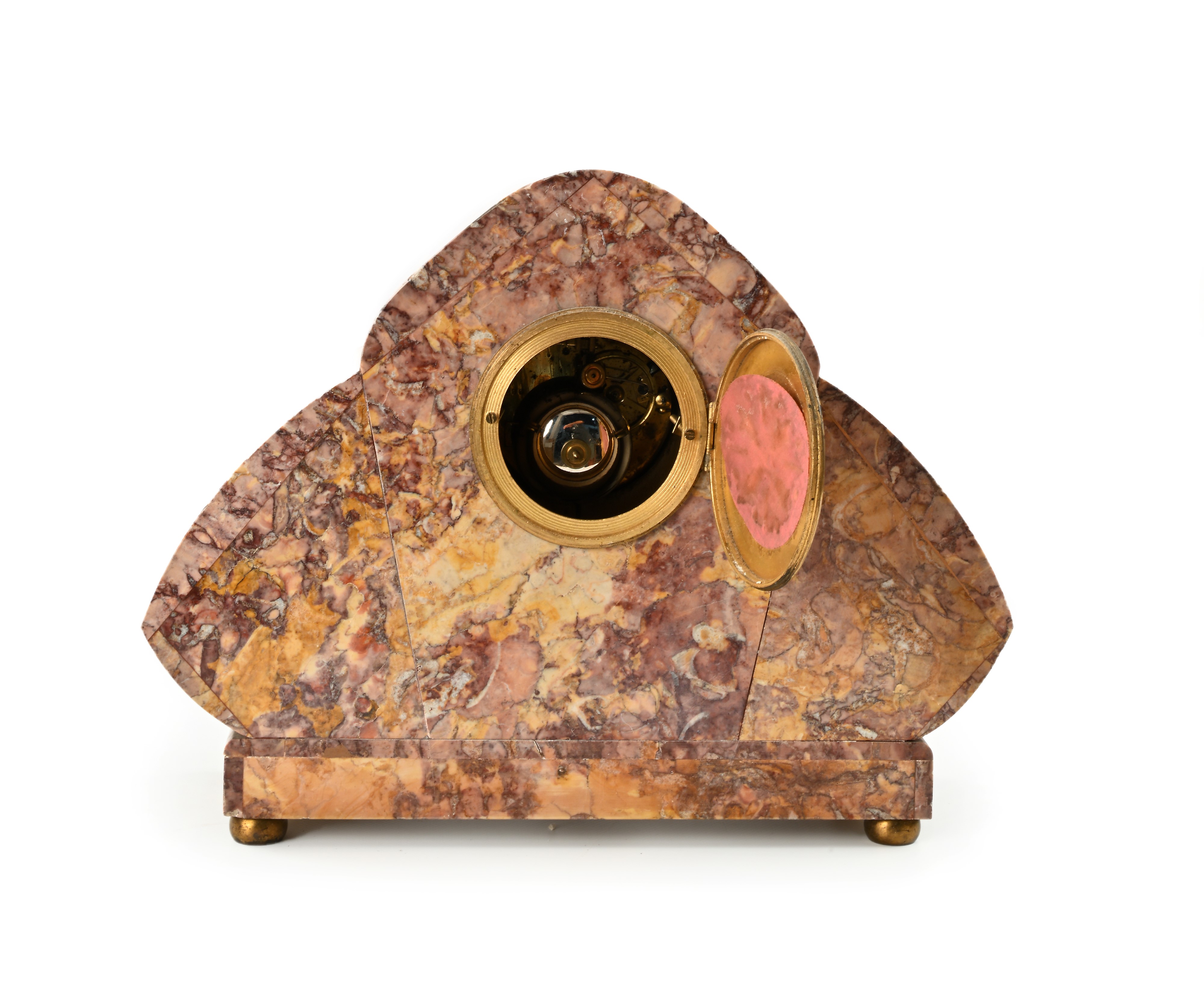 Orologio da tavolo in stile Decò, marmo, quadrante ovale a numeri arabi (Francia), anni Trenta
