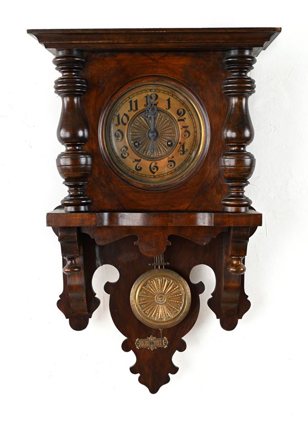 Pendola da muro in legno con colonne, Germania, fine del XIX secolo