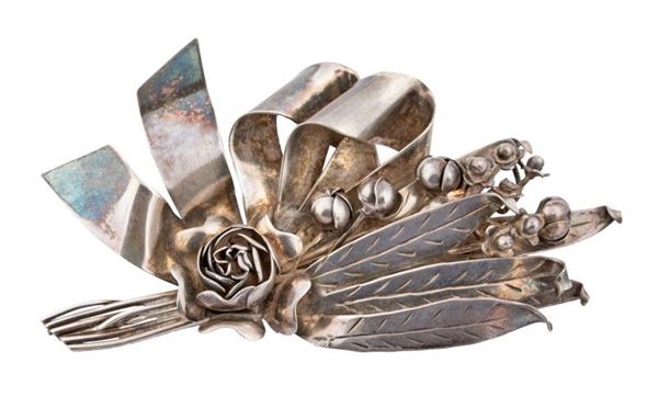 Set 5 spille, ramo argento con fiori