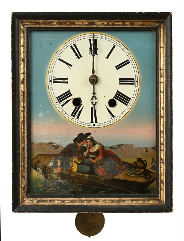 Orologio da muro in legno ebanizzato, Germania, XIX secolo
