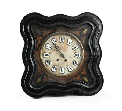 Orologio da muro squadrato a fascia oraria in smalto, fine XIX/inizio XX secolo