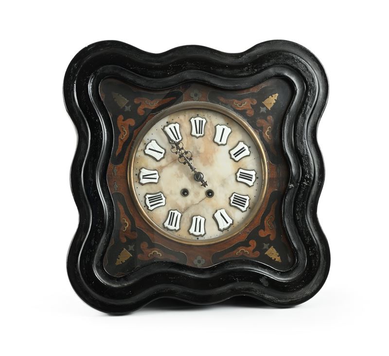 Orologio da muro squadrato a fascia oraria in smalto, fine XIX/inizio XX secolo