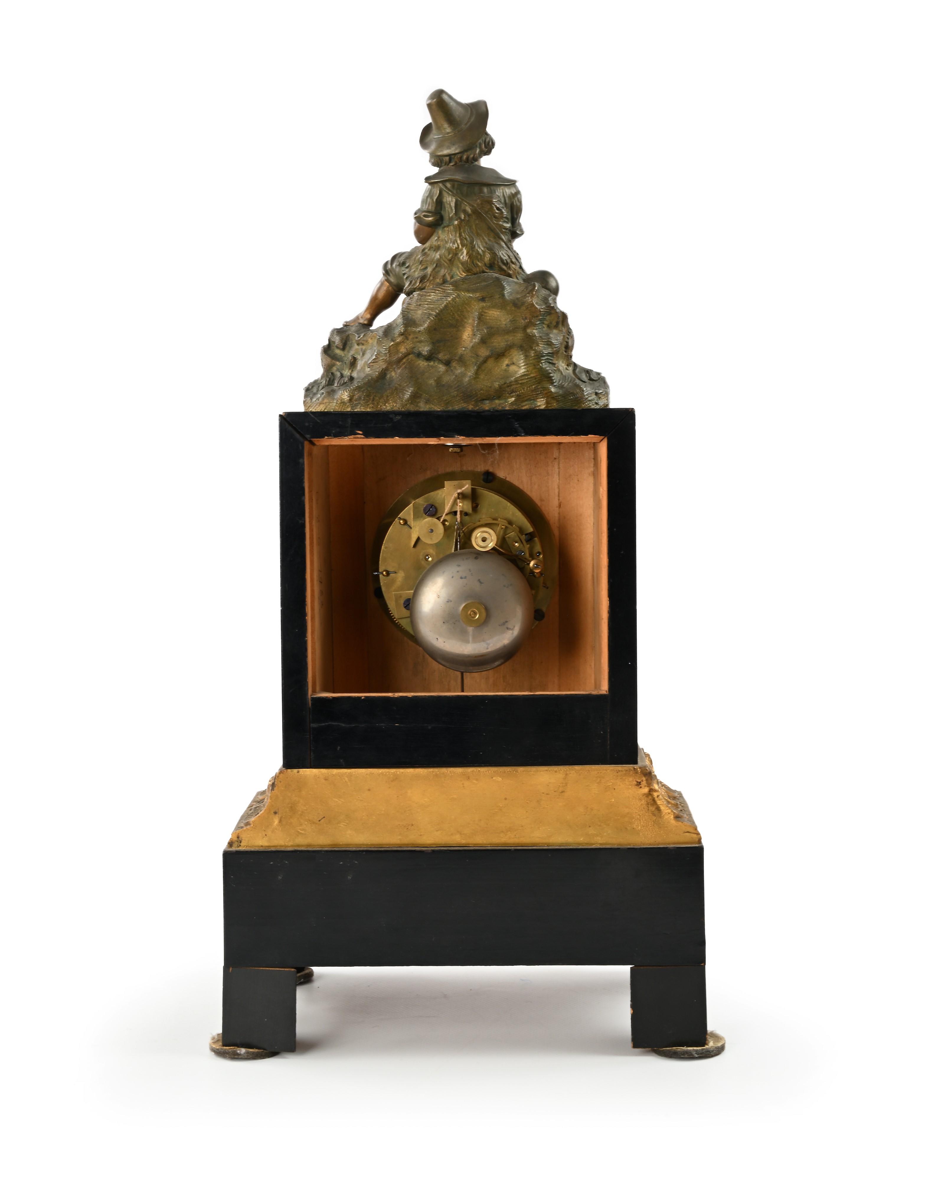 Orologio da tavolo in legno ebanizzato con finiture in metallo dorato, XIX secolo