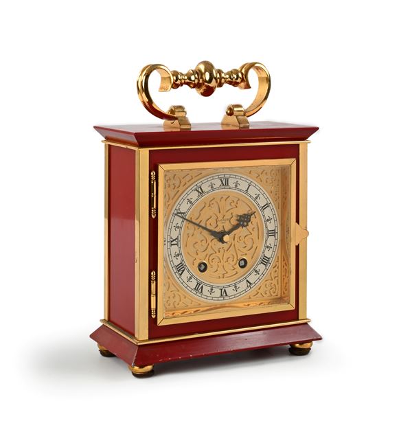 "Bracket clock" in ottone dorato e metallo smaltato rosso, Luxor Philippe Beguin à Genève   - Auction Time Auction - Antiques: Furniture, Accessories, Prints and Porcelain - Casa d'Aste Arcadia