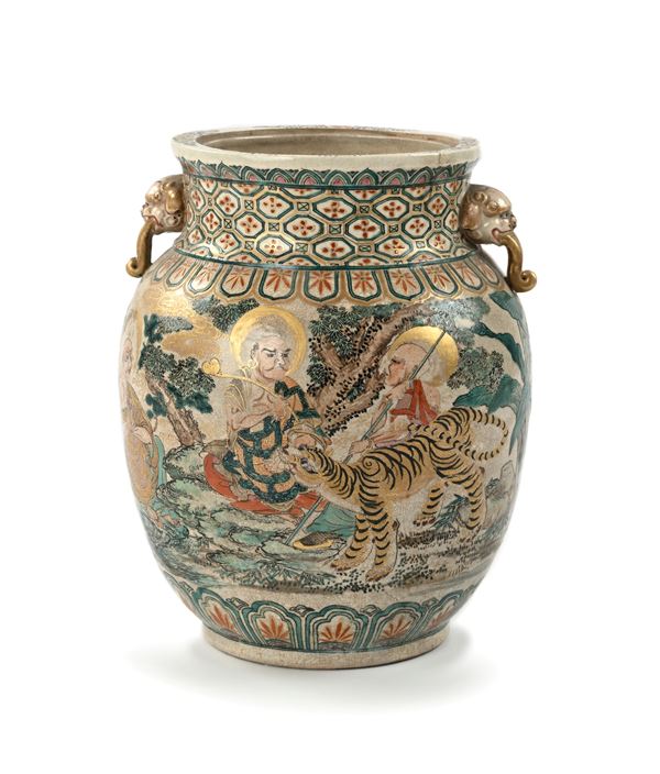 Vaso in ceramica policroma, Satsuma, Giappone, XIX secolo