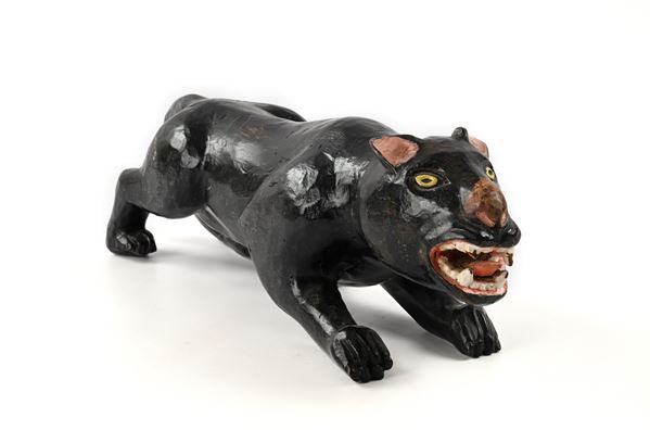 Pantera nera in legno laccato