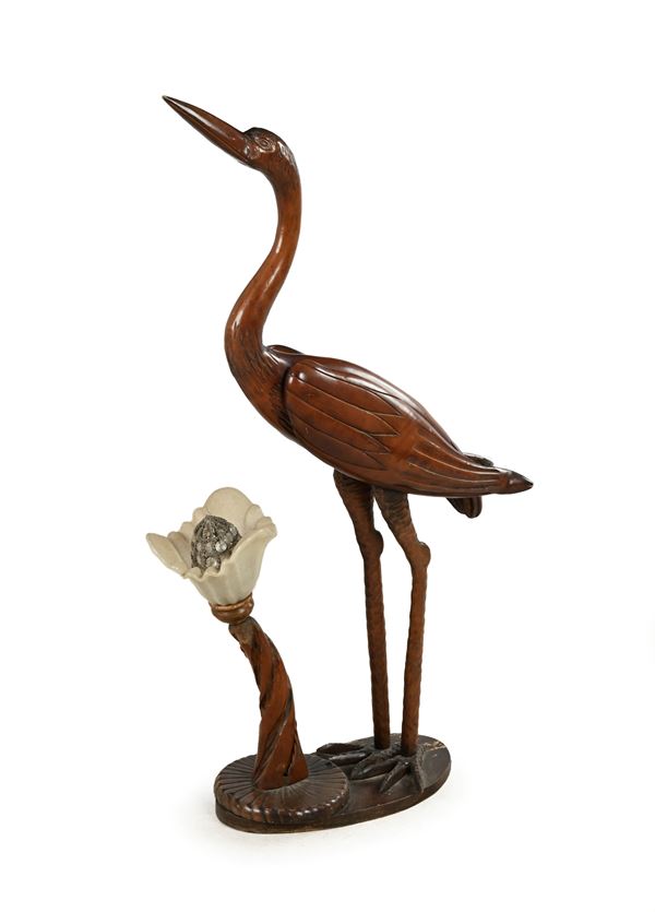 Lampada da terra / scultura in legno raffigurante airone  - Asta Asta a Tempo - Antiquariato: Mobili, Arredi, Stampe e Porcellane - Casa d'Aste Arcadia