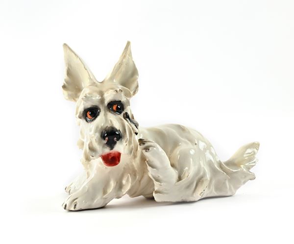Cane westie con orecchie appuntite  - ceramica smaltata - Asta Asta a Tempo - Antiquariato: Mobili, Arredi, Stampe e Porcellane - Casa d'Aste Arcadia