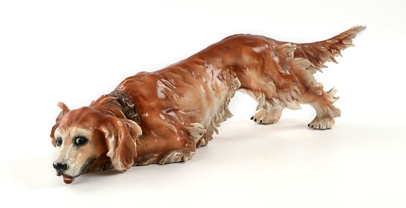 Cane setter irlandese in porcellana di Capodimonte, scultura figurativa