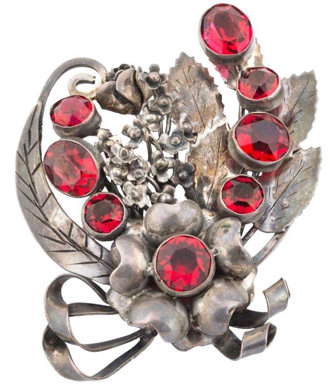 Set 5 Spille 1 Fiocco Pietre Blu/rosa, 1 Ramo Argento, 1 Ramo Pietre Rosse, 1 Foglie Pietre Rosa/...