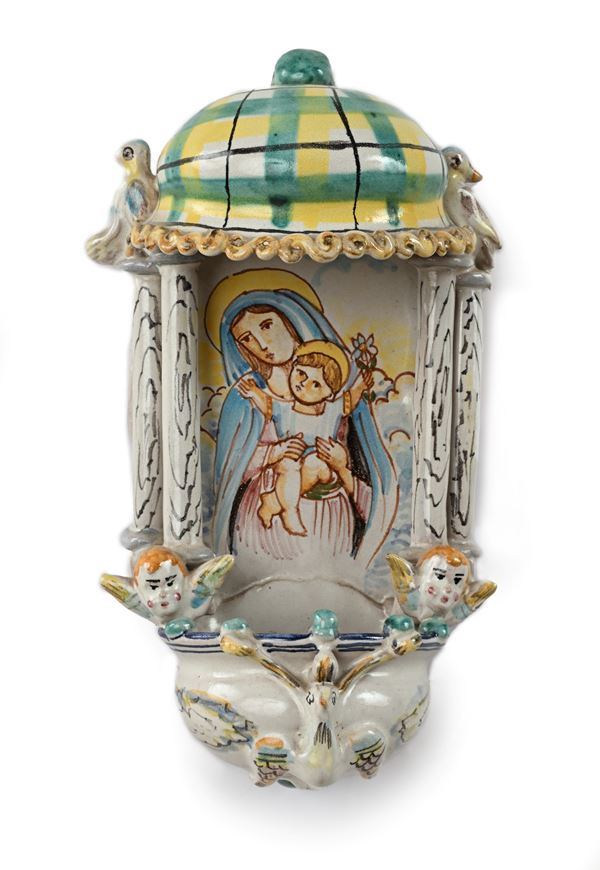 Acquasantiera in ceramica, Romolo Apicella, Vietri, XX secolo