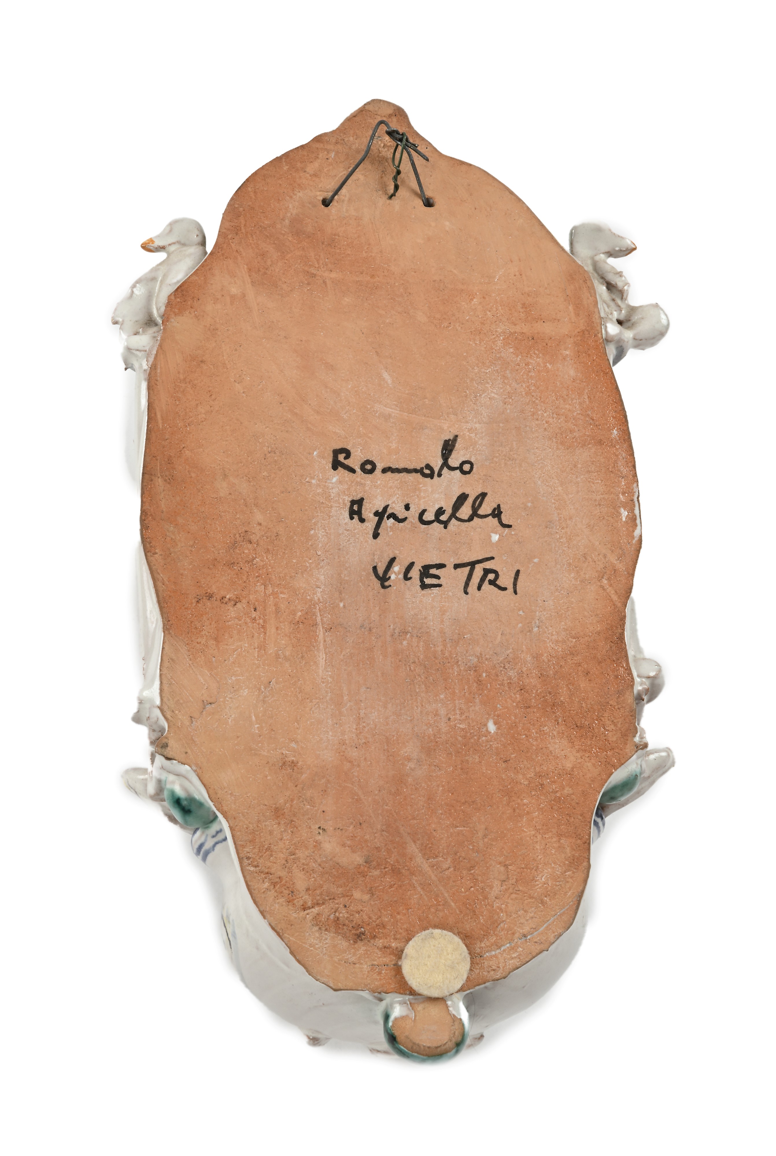 Romolo Apicella, Acquasantiera in ceramica decorata con Madonna col Bambino, Vietri, XX secolo