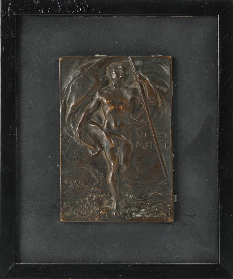 Giannino Castiglioni - Placchetta commemorativa del Touring Club Italiano in bronzo brunito