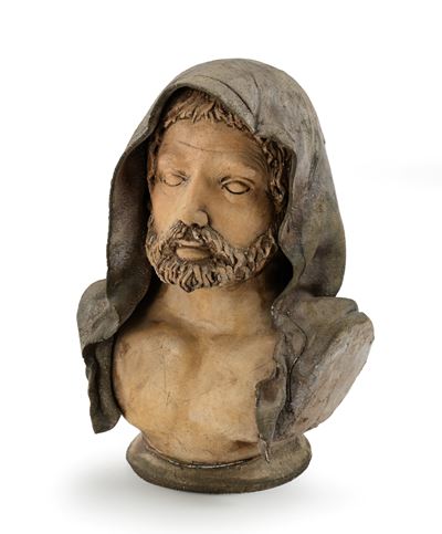 Caltagirone, Testa di arabo in terracotta con barba e cappuccio