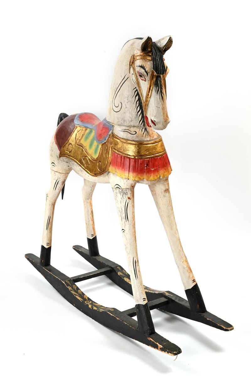 Cavallo a dondolo in legno dipinto, cm 99x100x27