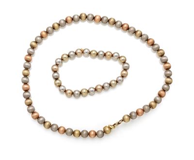 Parure di Passadiuti, collana e bracciale a sfere in argento satinato 925/000