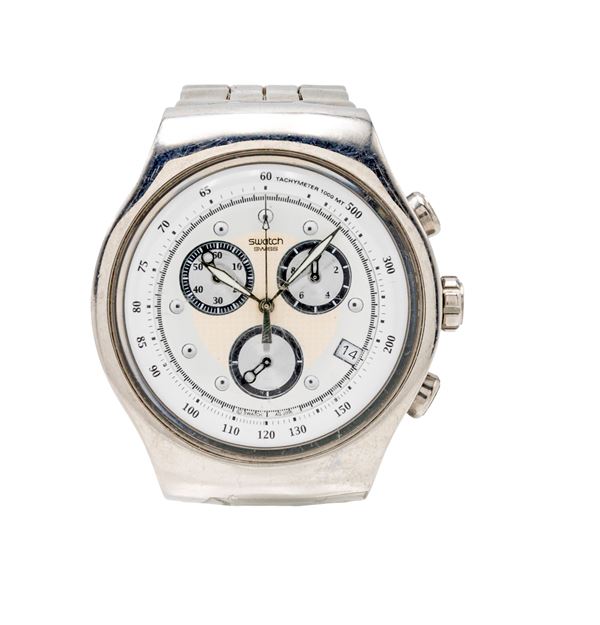 Swatch Irony Chrono - Orologio da polso cronografo al quarzo con datario da uomo in acciaio. Con bracciale e fibbia in acciaio originali
