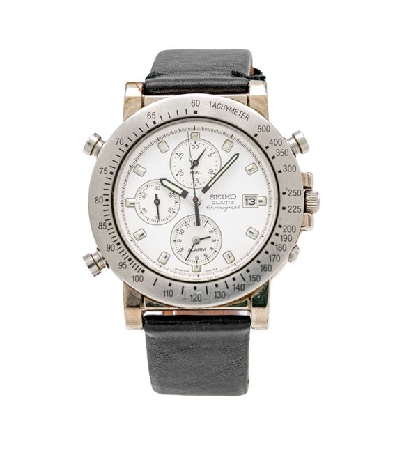 Casio Quartz Chronograph (cal. 7T32 5) - Orologio da polso cronografo con datario e sveglia al quarzo da uomo in metallo cromato con fondello in acciaio