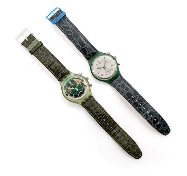 Swatch Chrono - 2 orologi da polso cronografi al quarzo da uomo con cinturini e fibbie originali