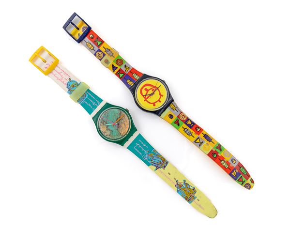 Swatch - 2 orologi da polso al quarzo da uomo con cinturini e fibbie originali