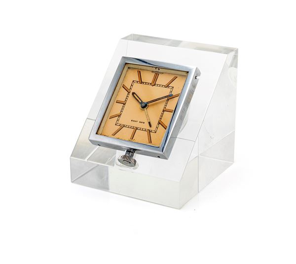 Jaeger Le Coultre (Patent 365.884) - Orologio sveglia da viaggio a carica manuale 8 giorni in metallo cromato