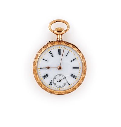 Orologio da tasca con scappamento remontoir a cilindro, cassa e cuvette in oro 14Kt (diametro 33 ...